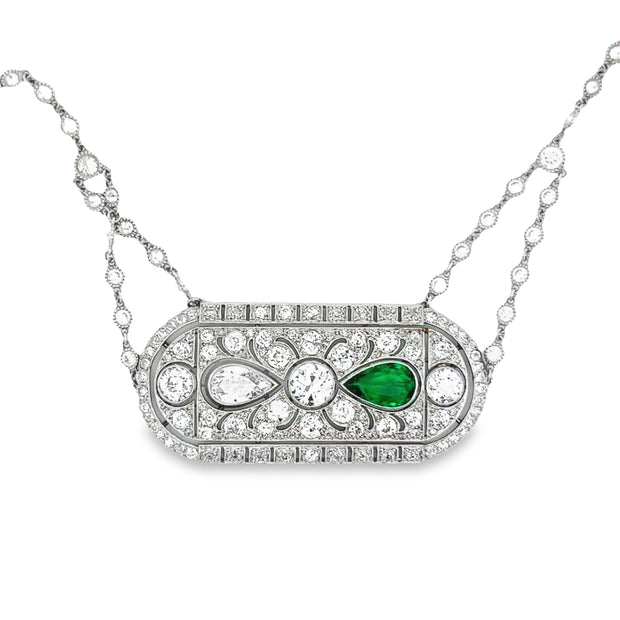 Platinum Vintage Emerald & Diamond Necklace