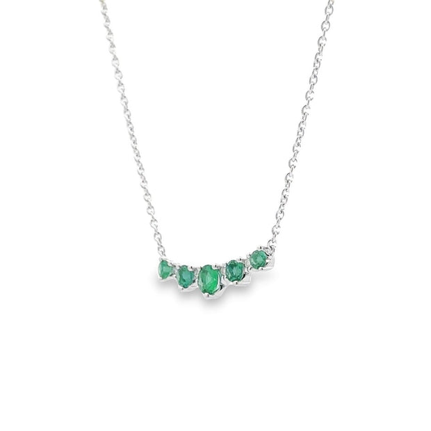 14K White Gold Emerald & Diamond Bar Necklace