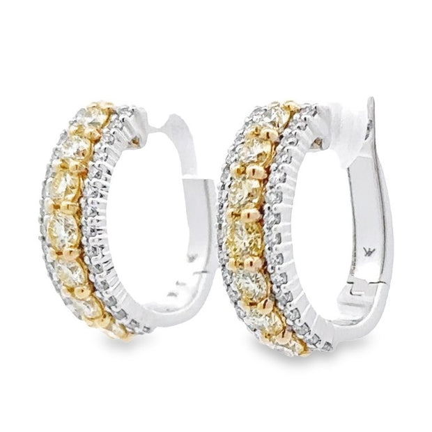 14K White & Yellow Gold Yellow & White Diamond Hoop Earrings;