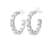 18K White Gold Emerald-Cut Diamond Hoop Earrings