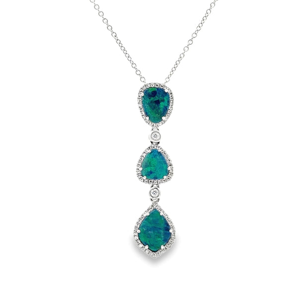 14K White Gold Black Opal Doublet & Diamond Necklace