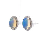 14K White Gold Ethiopian Opal & Diamond Earrings