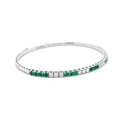 18K White Gold Emerald & Diamond Flexible Bangle Bracelet