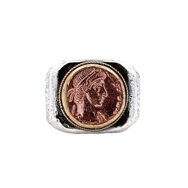 Estate Sterling Silver & 22K Yellow Gold Konstantino Greek Coin Ring