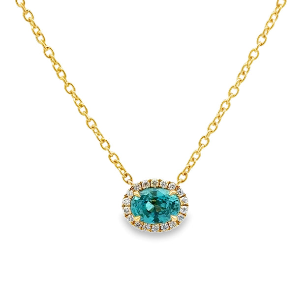 14K Yellow Gold Blue Zircon & Diamond Necklace