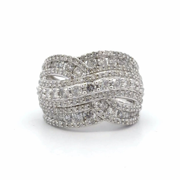 Estate 10K White Gold Wide Diamond Ring