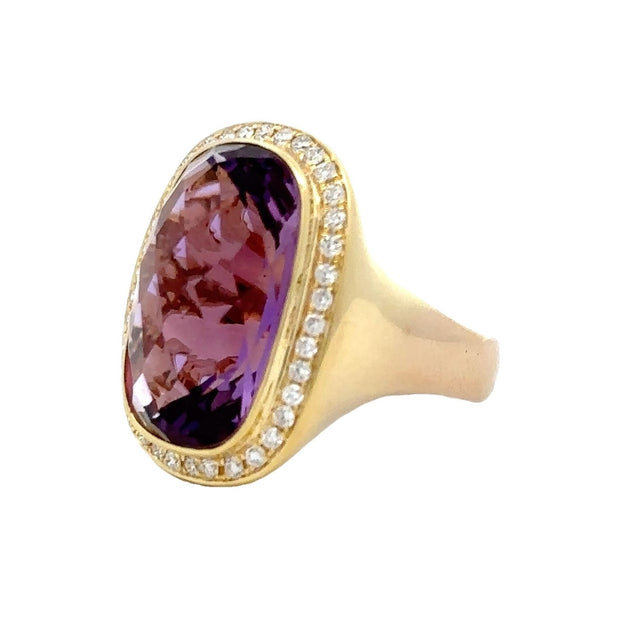 Nava Dee 14K Yellow Gold Amethyst & Diamond Ring