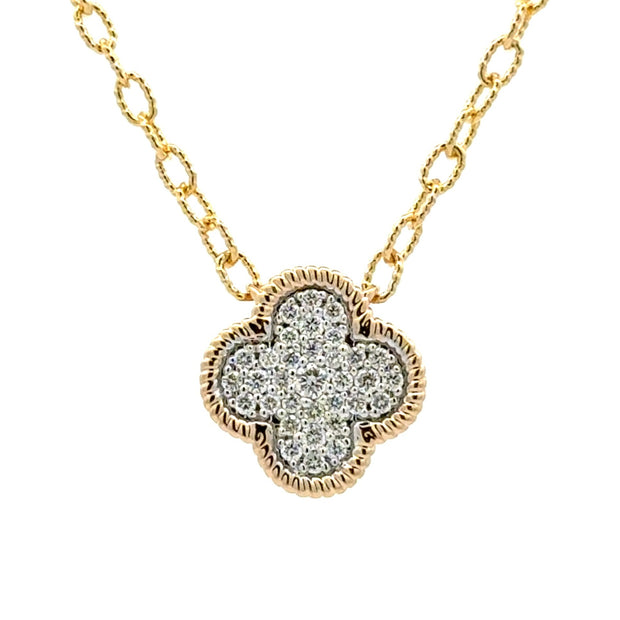 14K Yellow Gold Pavé-Set Diamond Quartefoil Necklace