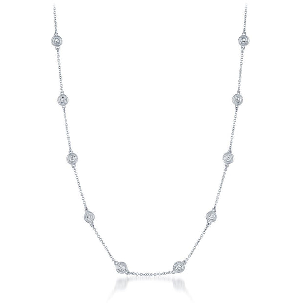 14K White Gold Milgrain-Finished Diamond Bezel Necklace
