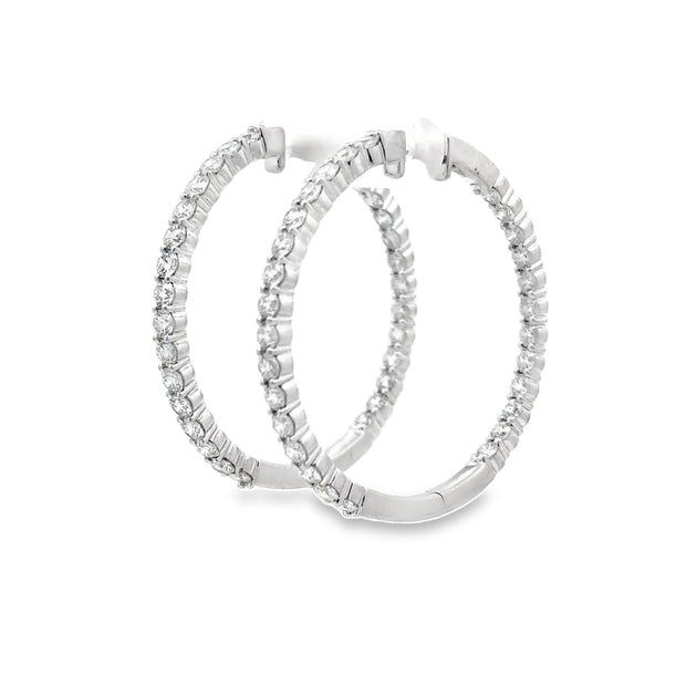 Estate 14K White Gold Diamond Hoop Earrings