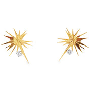 Estate 18K Yellow Gold & Platinum Diamond Starburst Earrings