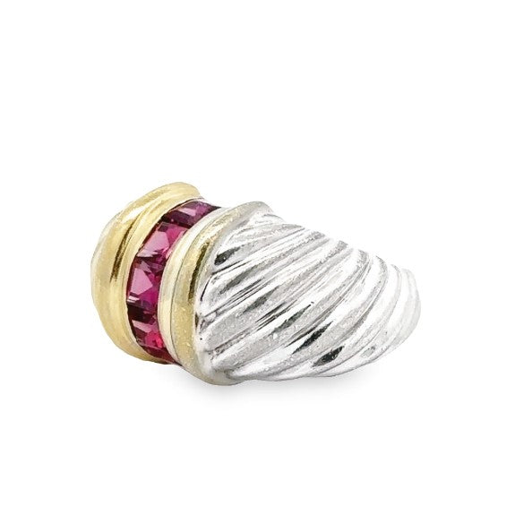 Estate Sterling Silver, 14K Yellow Gold & Pink Tourmaline David Yurman Ring