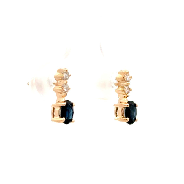 Estate 14K Yellow Gold Sapphire & Diamond Earrings