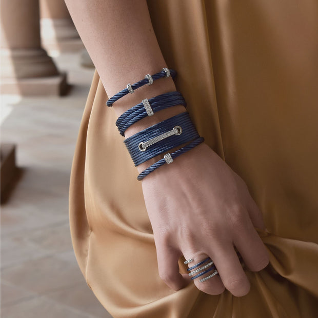 ALOR Blueberry Cable 5mm Single Barrel Cuff with 18kt Gold & Diamonds