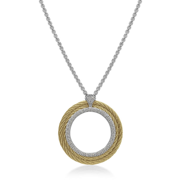 ALOR Grey Chain & Yellow Cable Circle Pendant Necklace with 18kt White Gold & Diamonds