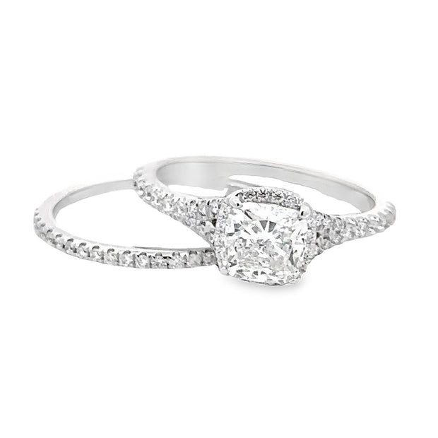 Estate 14K White Gold Engagement Ring With 18K Anniversary Ring