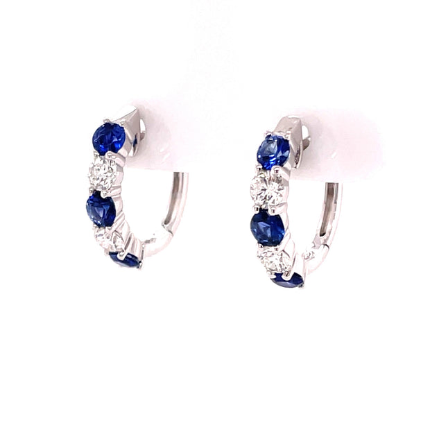 14K White Gold Sapphire & Diamond Hoop Earrings