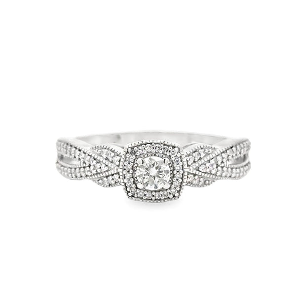 Estate 10K White Gold Diamond Ring