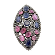 Estate Sterling Silver Pink Tourmaline, Tanzanite & Raw Diamond Ring