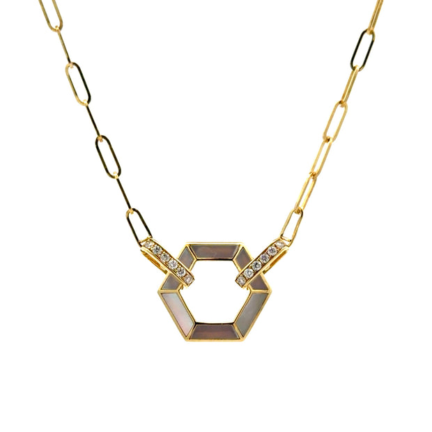 Nava Dee 14K Yellow Gold Mother Of Pearl & Diamond Necklace