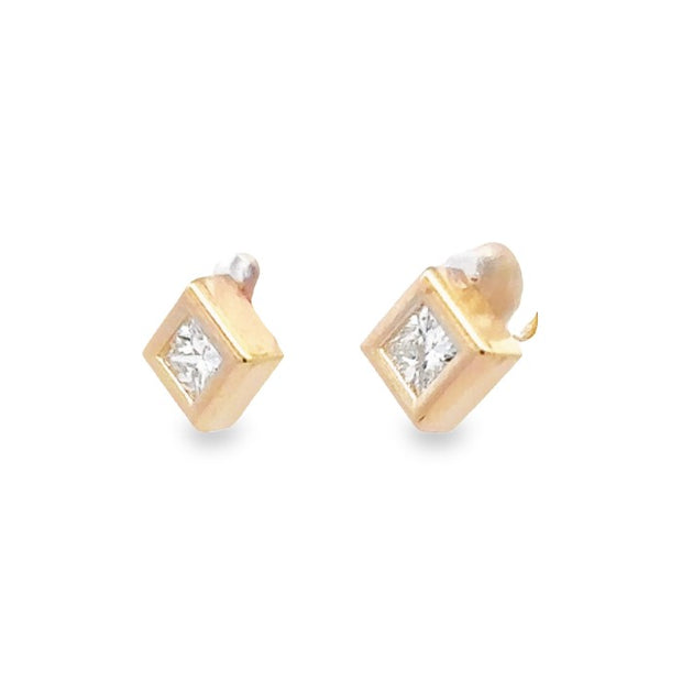 Estate 14K Yellow Gold Bezel-Set Diamond Earrings