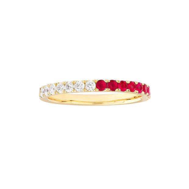 14K Yellow Gold 50/50 Ruby & Diamond Ring