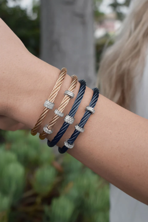 ALOR Stainless Steel & 18K White Gold 5mm Triple Barrel Cuff
