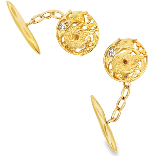 Estate 18K Yellow Gold Audubon Diamond Cufflinks