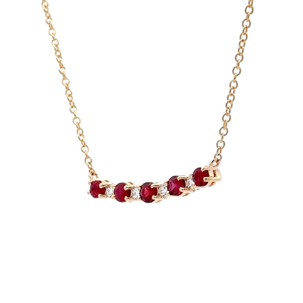 14K Yellow Gold Ruby & Diamond Bar Necklace