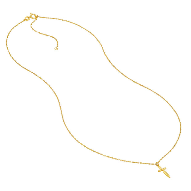14K Yellow Gold Puffy Cross Pendant Necklace