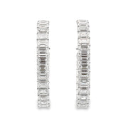 18K White Gold Emerald-Cut Diamond Hoop Earrings