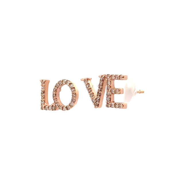 Estate 14K Rose Gold Diamond "LOVE" Earrings