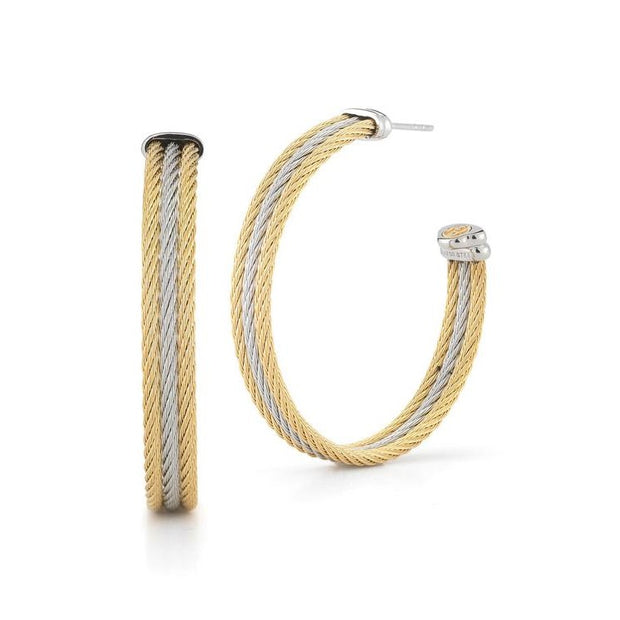 ALOR Grey & Yellow Cable Intersection Hoop Earrings with 18kt White Gold
