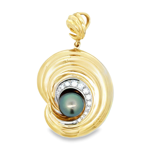 Estate 18K Yellow Gold Tahitian Pearl & Diamond Pendant