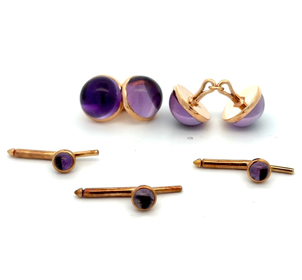 Estate 14K Yellow Gold & Amethyst Cufflink & Stud Set