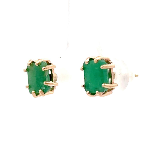 Estate 14K Yellow Gold Emerald Stud Earrings