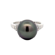 Estate Platinum Tahitian Pearl & Diamond Ring