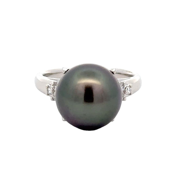 Estate Platinum Tahitian Pearl & Diamond Ring