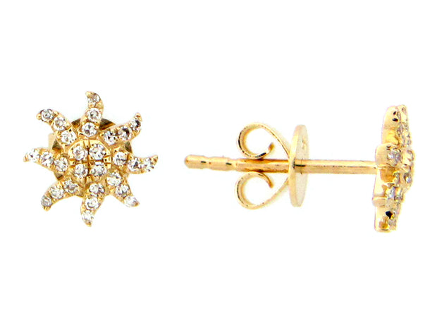 14K Yellow Gold Pavé Diamond Sunburst Earrings