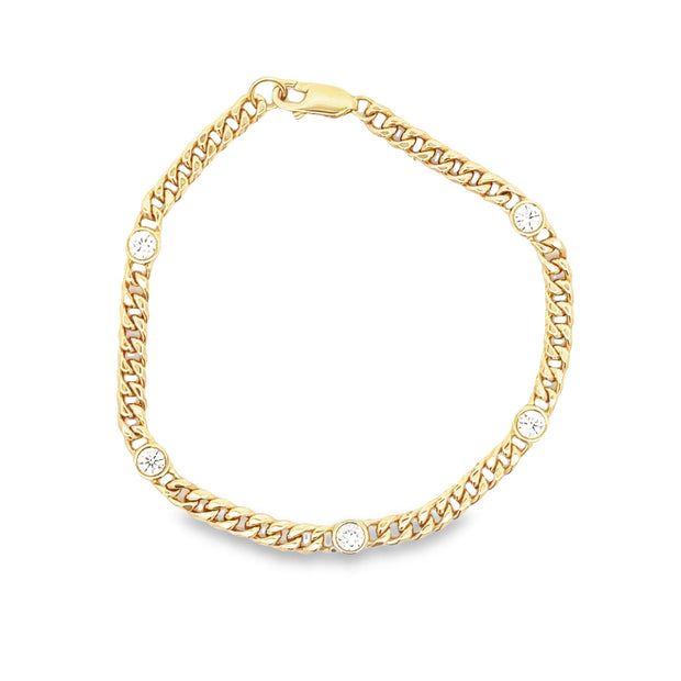14K Yellow Gold Diamond-Set Curb Link Bracelet