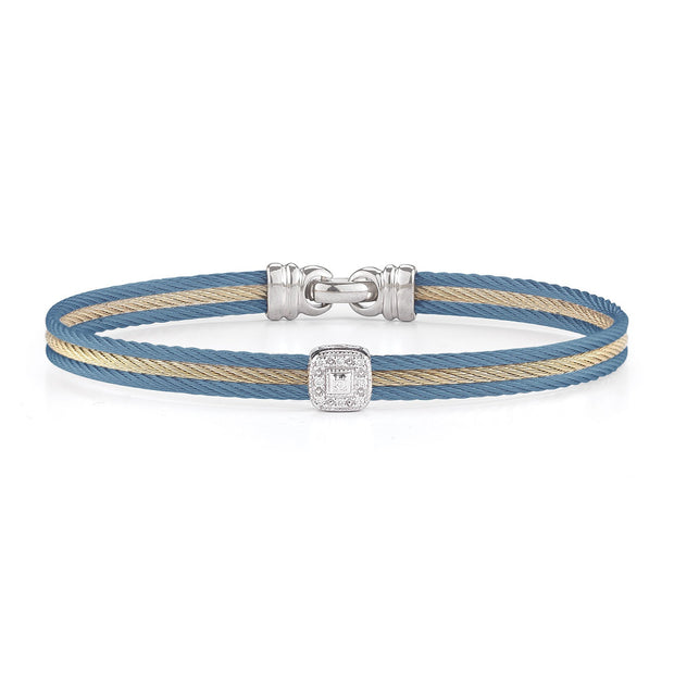 ALOR Caribbean Blue & Yellow Cable Classic Stackable Bracelet with Single Square Station set in 18kt Gold