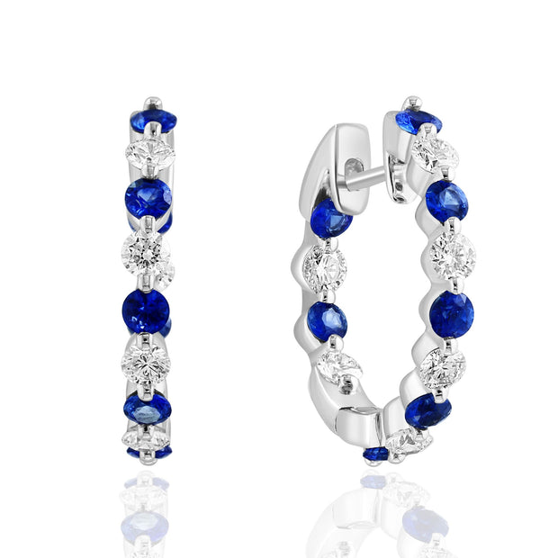 14K white Gold Sapphire & Diamond Hoop Earrings