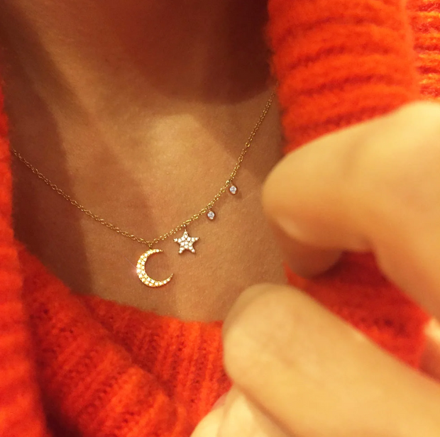 Meira T 14K Yellow & White Gold Moon & Stars Diamond Necklace