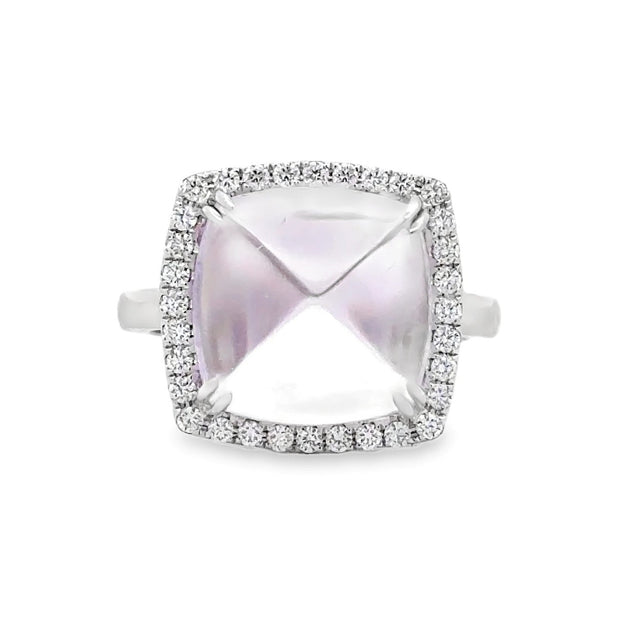 14K White Gold Sugar Loaf Amethyst & Diamond Ring