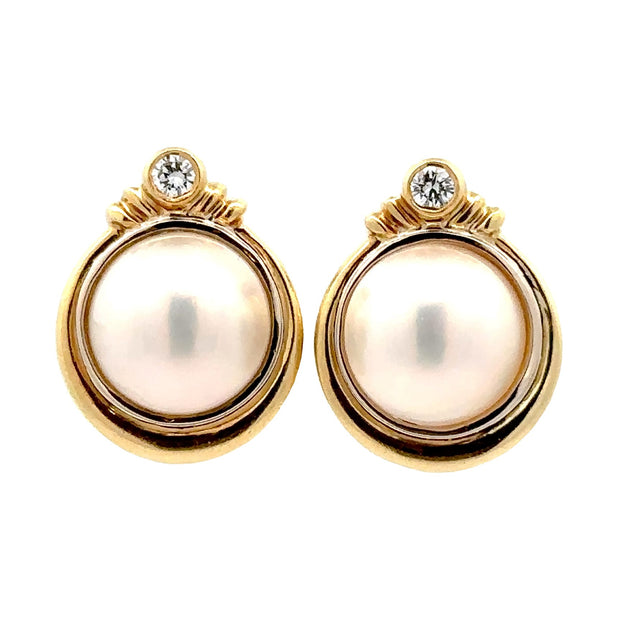 Estate 18K Yellow Gold Mabé Pearl & Diamond Earrings