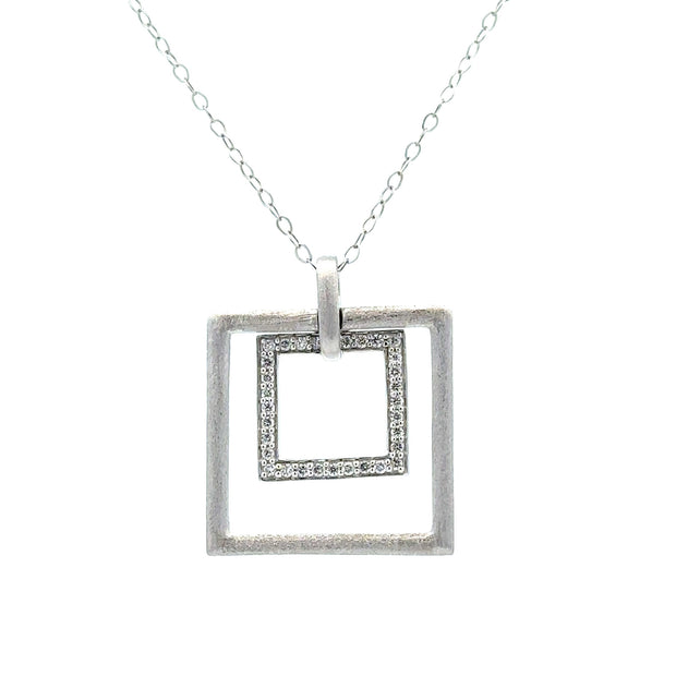 D.M. Kordansky 14K White Gold Diamond Concentric Square Necklace