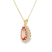 Estate 14K Yellow Gold Orange Tourmaline & Diamond Necklace