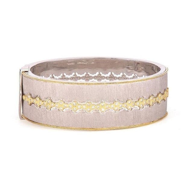 JudeFrances Mixed Metal Wide Band Cigar Style Bangle with White Diamond Quads