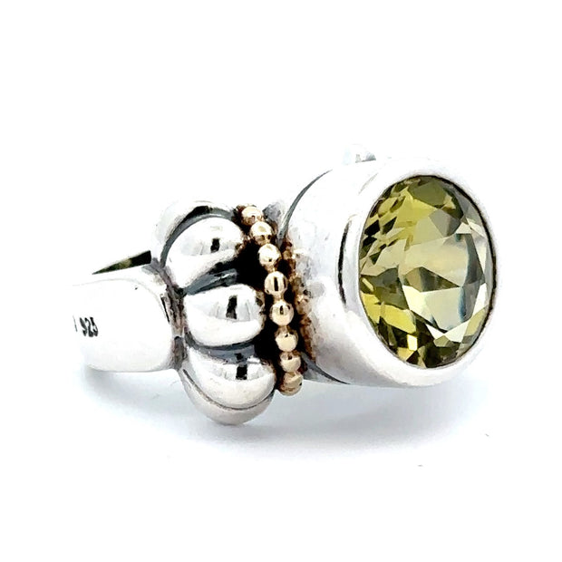Estate Sterling Silver & 18K Yellow Gold Lagos Caviar Peridot Ring