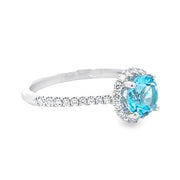 14K White Gold Blue Topaz & Diamond Ring